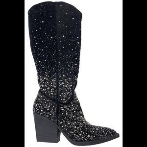 Very G Women's Blaze Medium Calf Tall Boots Black Rhinestones - Medium